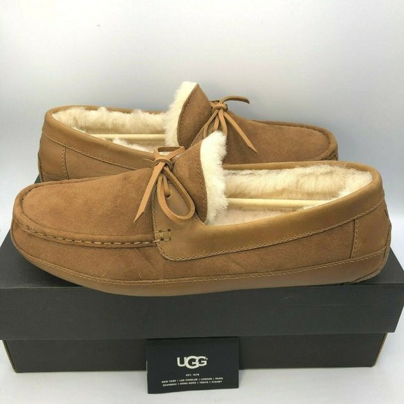 UGG Australia Byron Chestnut Leather Fur Slippers - Picture 13 of 14